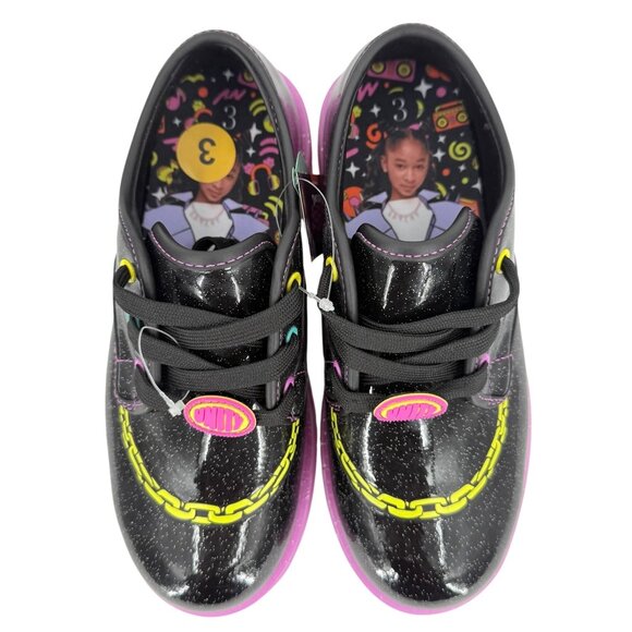 Nickelodeon That Girl Lay Lay Sparkle Glitter Lace-up Black Pink Shoes Sz 3 NWOB - Picture 5 of 12